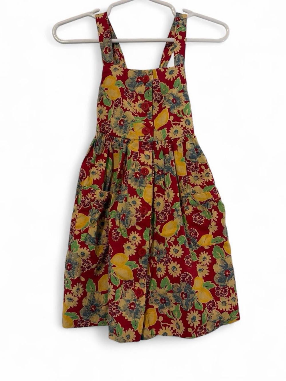 Ralph Lauren Red Floral Kids Pinafore Dress